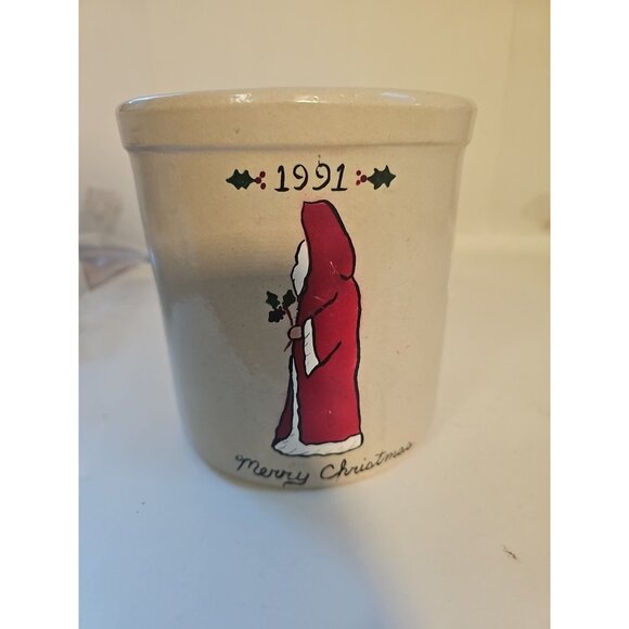 Robinson Ransbottom Pottery MERRY CHRISTMAS Crock High Jar 2-qt 1994 Utensil RRP - Picture 1 of 5